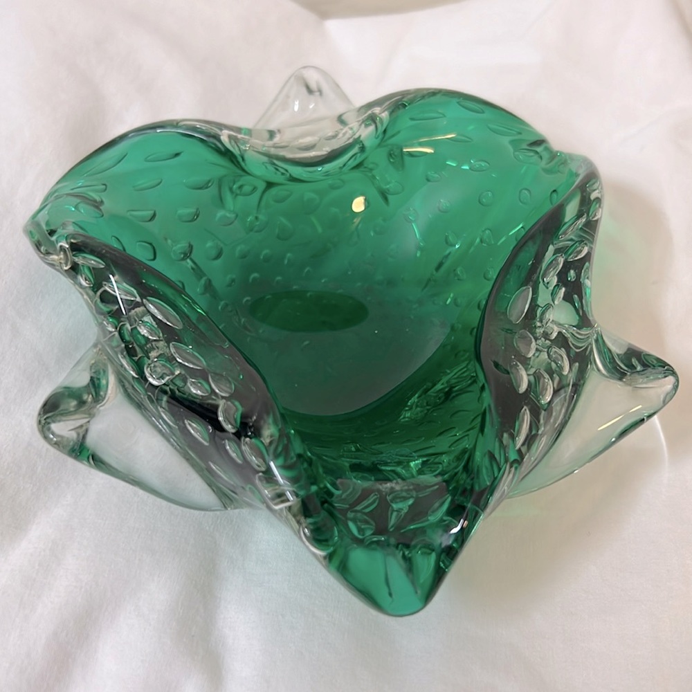Italian Murano Art Glass Sommerso Bullicante meaning Bubbles. Emerald Green!